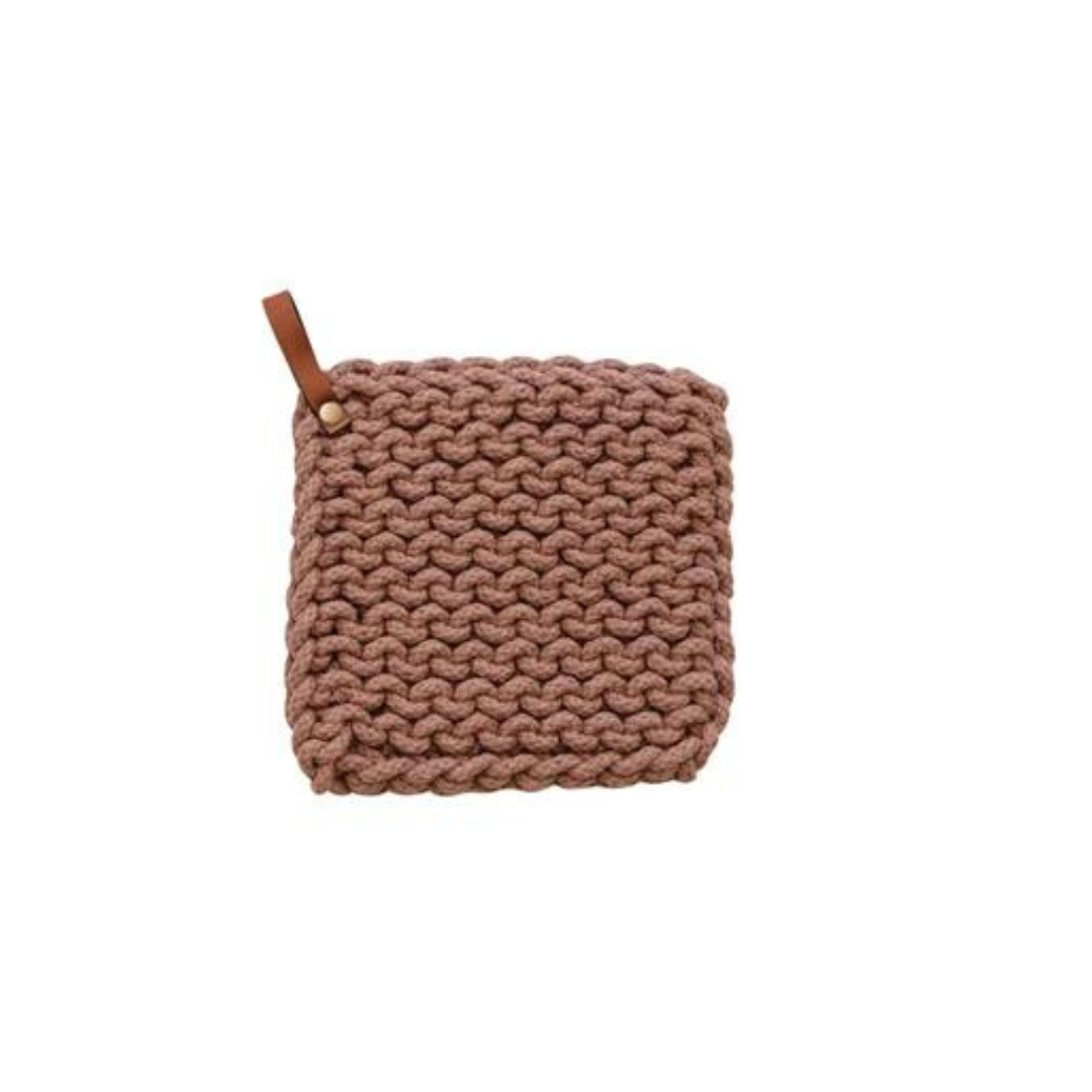 Cotton Crocheted Pot Holder w/ Leather Loop