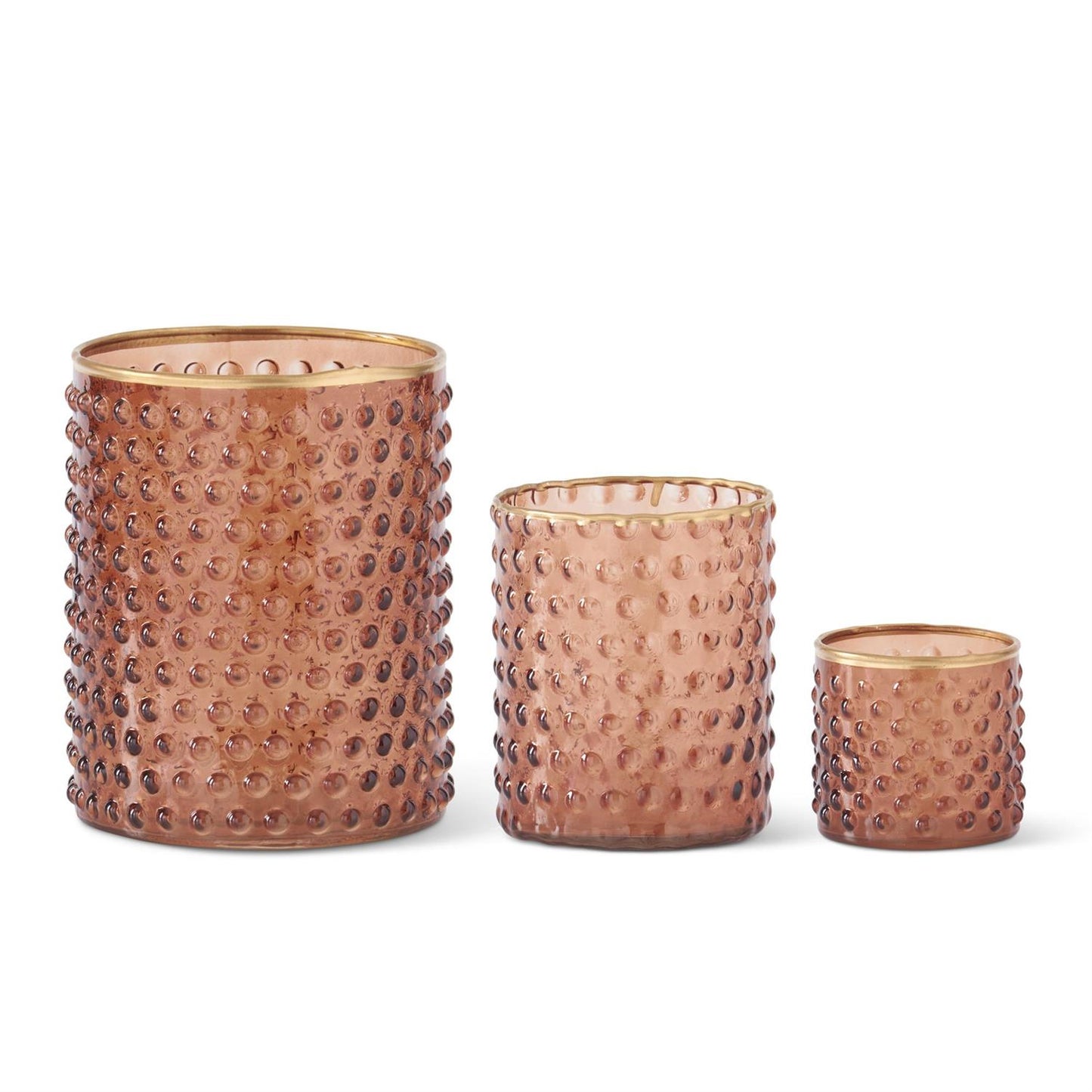 Set Of 3 Brown Dot Embossed Containers W/Gold Painted Rim