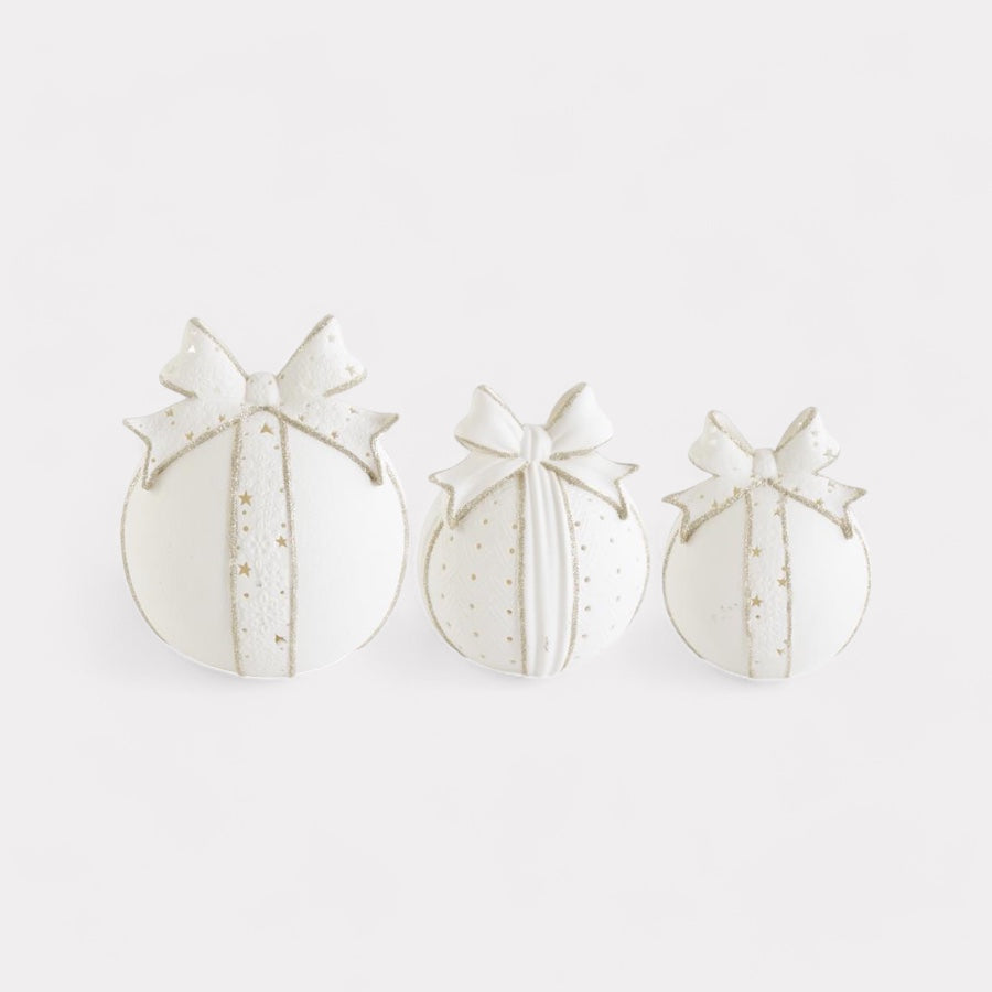 Set of 3 Cutout White Porcelain LED Tabletop Ornaments with Timers