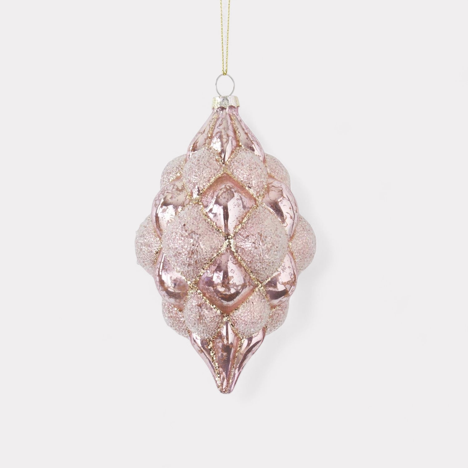 Beaded Pink Mercury Glass Teardrop Hobnail Ornament- 6"