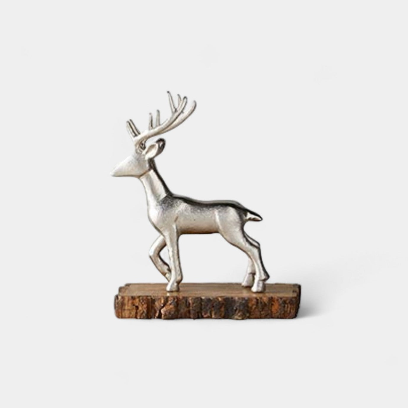 Glistening Metal Reindeer on Wood Stand