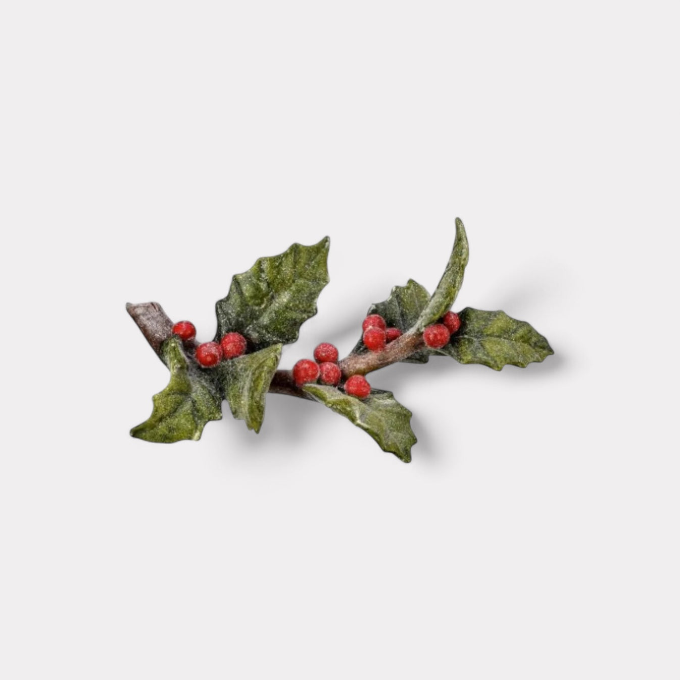 Resin Frosted Holly Branch – 9.3"