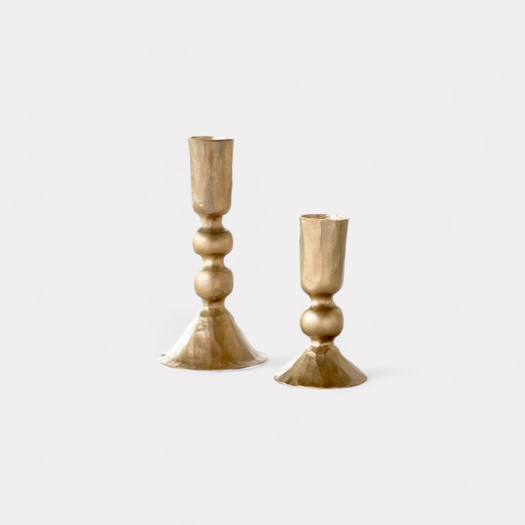 Set of 2 Antique Gold Ball Candle Holders