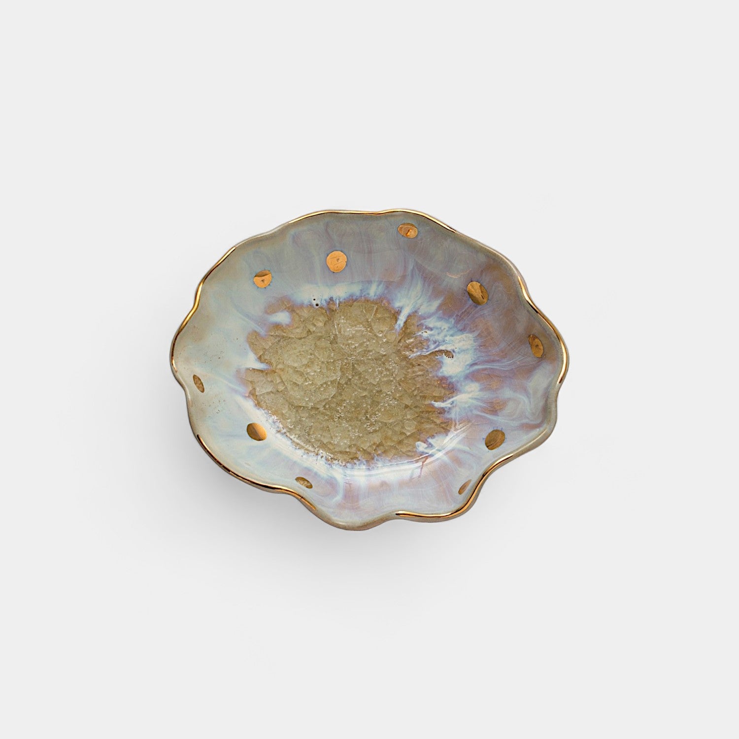 Fluted Stoneware Dish with Multi-Color and Gold Electroplated Dots