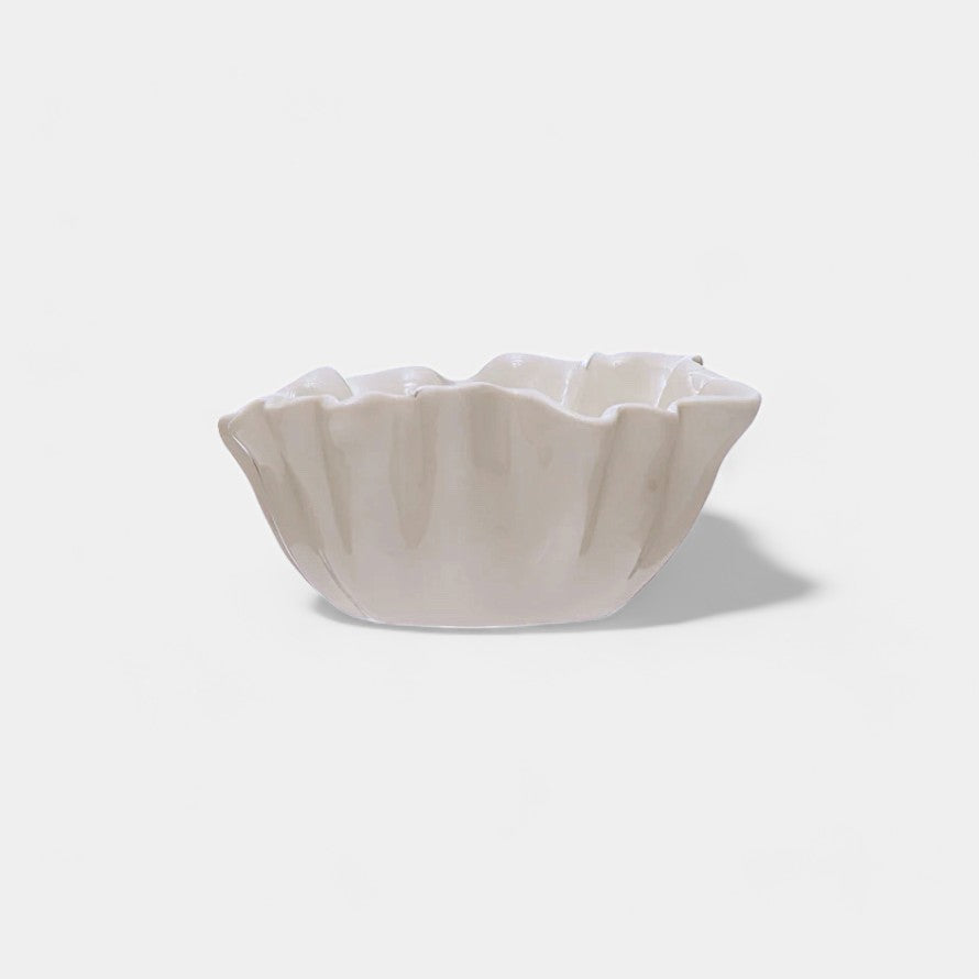 Fluted White Stoneware Decorative Bowl