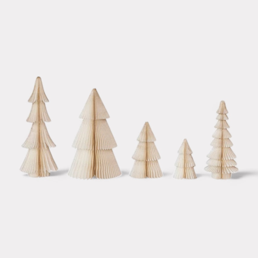 Paper Folding Honeycomb Trees with Gold Glitter – Set of 5