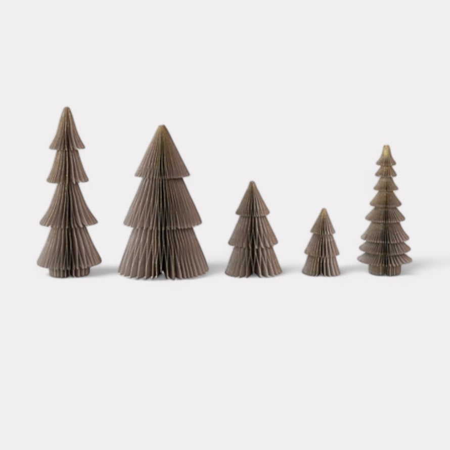 Paper Folding Honeycomb Trees with Gold Glitter – Set of 5