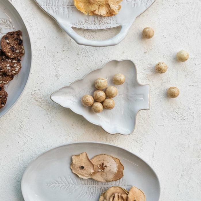 Tree-Shaped Stoneware Plate with Tree Design